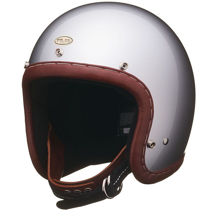 TT&CO. SUPER MAGNUM GENUINE LEATHER TRIM BROWN LEATHER SILVER METALLIC 3/4 OPEN FACE MOTORCYCLE HELMET DOT TT&CO. SUPER MAGNUM GENUINE LEATHER TRIM BROWN LEATHER SILVER METALLIC 3/4 OPEN FACE MOTORCYCLE HELMET DOT