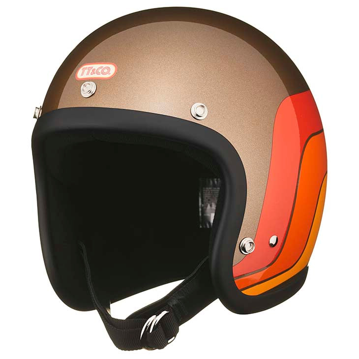 70's motorcycle helmet TT&CO. SUPER MAGNUM 70's LINE OLD GOLD 3/4 OPEN FACE MOTORCYCLE HELMET JAPANESE / DOT STANDARD