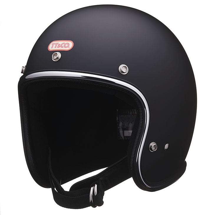 TT&CO. SUPER MAGNUM CHROME TRIM MATT BLACK 3/4 OPEN FACE MOTORCYCLE HELMET JAPANESE / DOT STANDARD