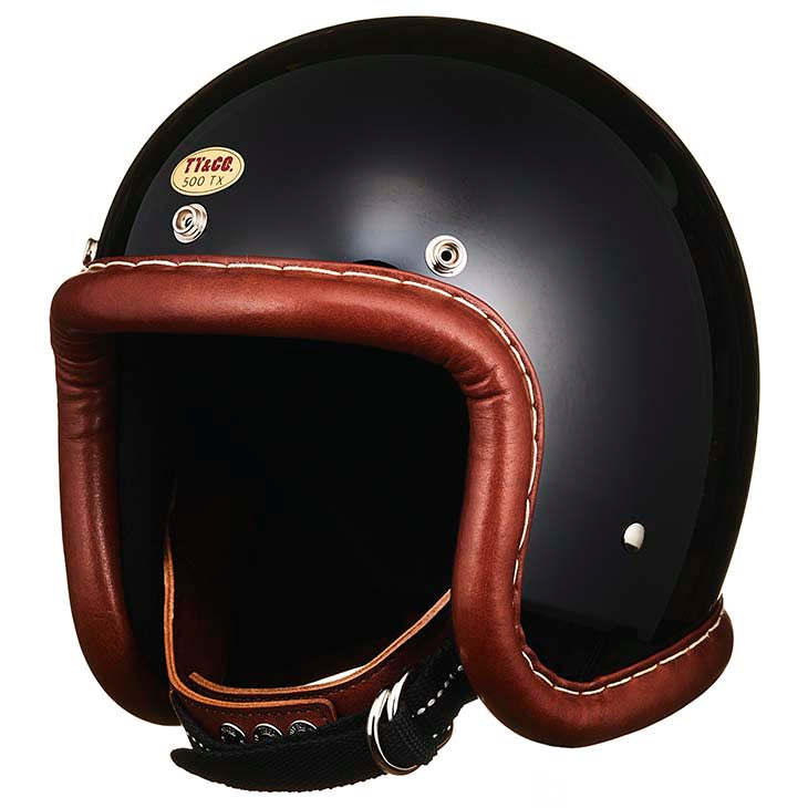 antique leather motorcycle helmet 500-TX VINTAGE LEATHER TRIM BROWN LEATHER BLACK – TT AND CO GLOBAL