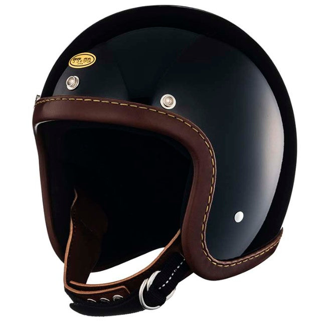 dark brown motorcycle helmet TT&CO. SUPER MAGNUM LEATHER RIM SHOT HAND SEWN BROWN BLACK 3/4 OPEN FACE MOTORCYCLE HELMET DOT