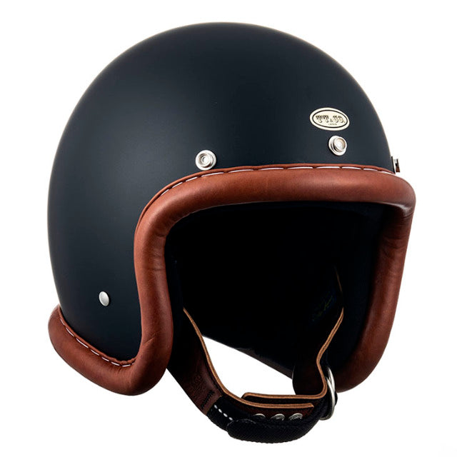 圆点超级大号复古皮革饰边棕色皮革哑光黑色