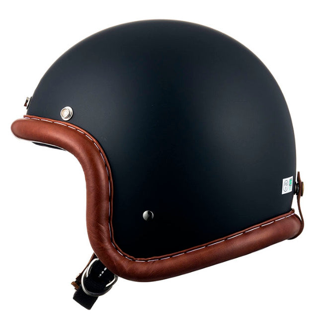 圆点超级大号复古皮革饰边棕色皮革哑光黑色