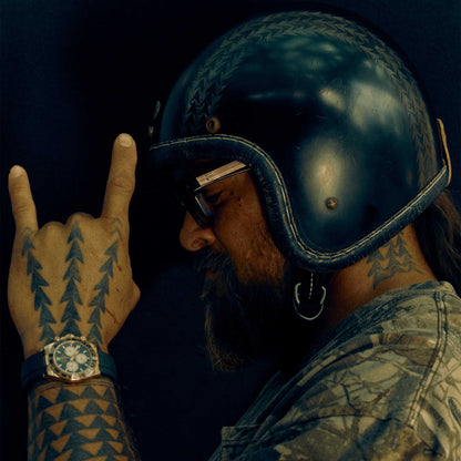 点超级马格努扭曲真皮装饰黑色皮革银色金属