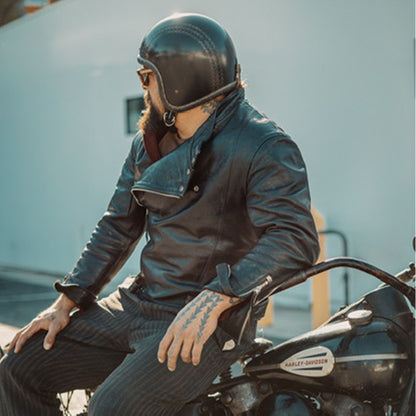 点超级马格努扭曲真皮装饰黑色皮革银色金属