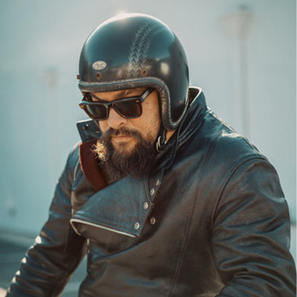 点超级马格努扭曲真皮装饰黑色皮革银色金属