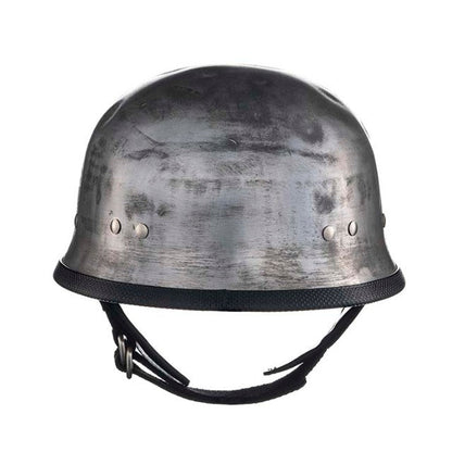 chrome mirrored low profile german dot motorcycle helmet chopper TT&CO. CHOPPER HELMET GERMAN ALUMINUM RUSTY MOTORCYCLE HELMET NOVELTY
